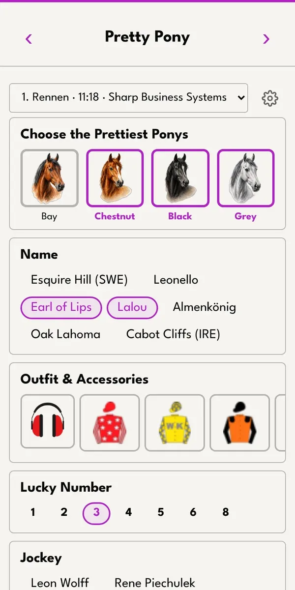 Coat colour picker with grey, black and chestnut selected