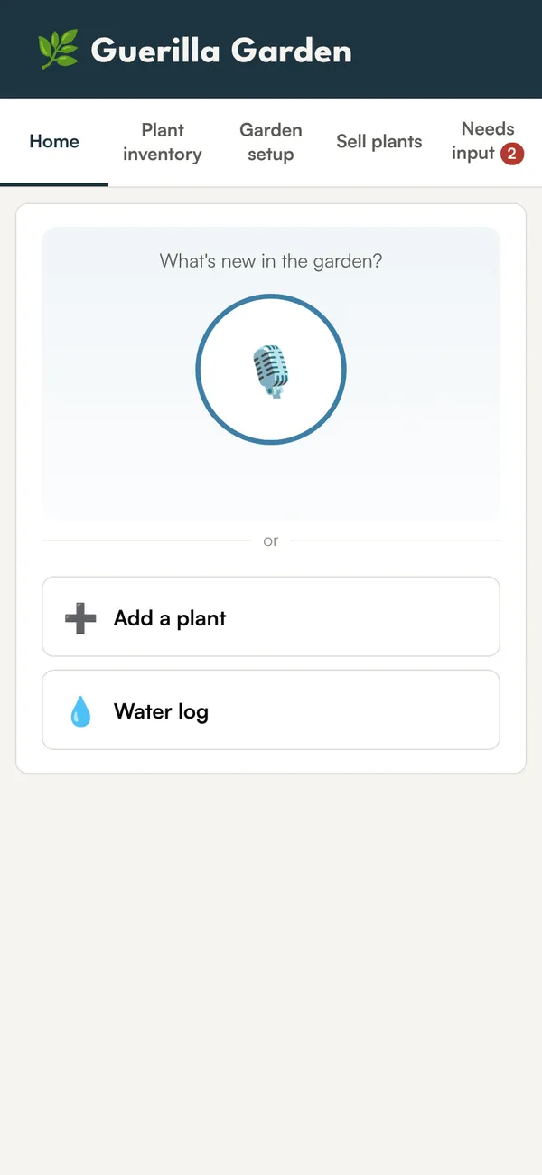 Home screen with a large microphone button