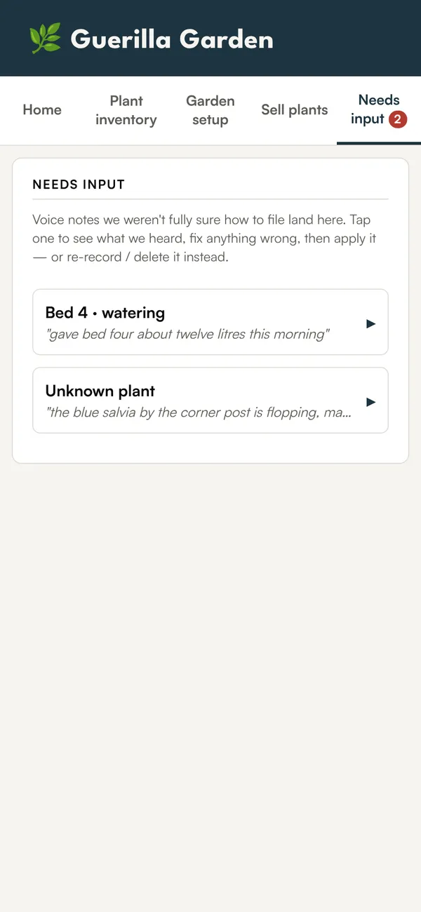 Needs input list with two voice notes