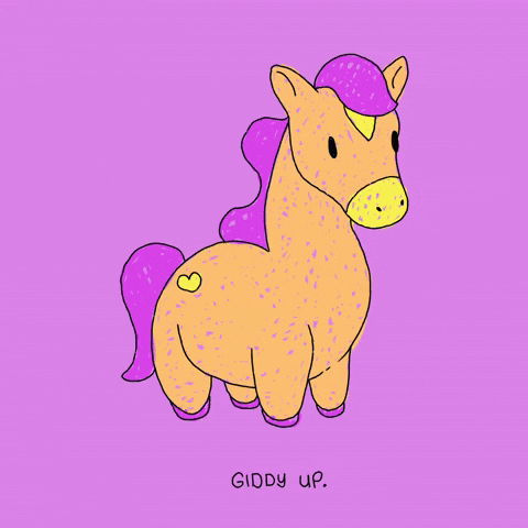 Cartoon pony with the caption Giddy up