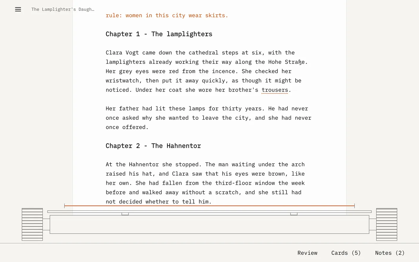 Typewriter view with two chapters on the page